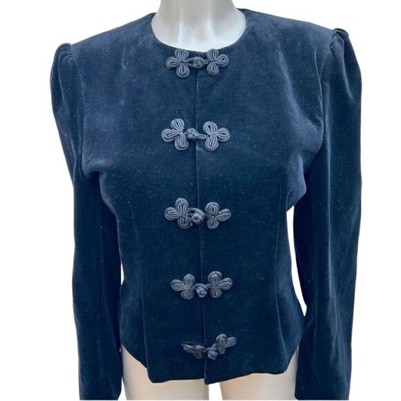 Allen Lolly Blouse Women's Size 10 Round Neck Chinese Floral Toggle Long Sleeve - Picture 1 of 15